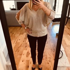 Glamorous sparkle open shoulder blouse